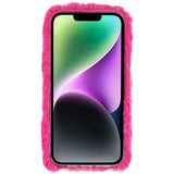 3D Plush Furry Vinter iPhone 14 Plus TPU Cover - Hot Pink Blomste
