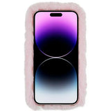 3D Plush Furry Vinter iPhone 14 Pro Max TPU Cover - Pink Blomst