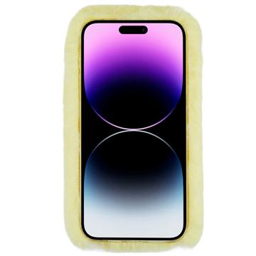 3D Plush Furry Vinter iPhone 14 Pro Max TPU Cover - Gul Blomst