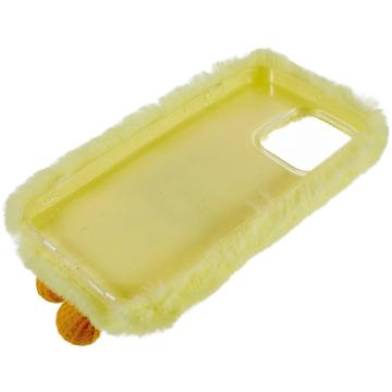 3D Plush Furry Vinter iPhone 14 Pro Max TPU Cover - Gul Blomst