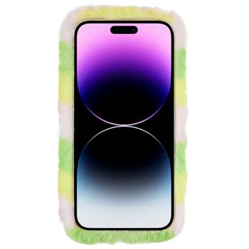 3D Plush Furry Vinter iPhone 14 Pro TPU Cover - Gul Rose