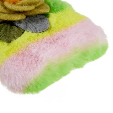 3D Plush Furry Vinter iPhone 14 Pro TPU Cover - Gul Rose