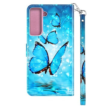 Wonder Series Samsung Galaxy S21 5G Pung Cover - Blå Sommerfugl