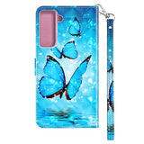 Wonder Series Samsung Galaxy S21 5G Pung Cover - Blå Sommerfugl