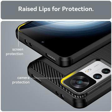 Xiaomi 12T/12T Pro Børstet TPU Cover - Karbonfiber - Sort
