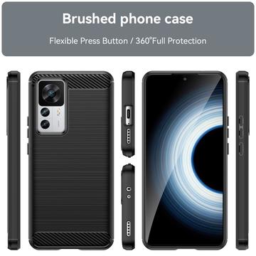 Xiaomi 12T/12T Pro Børstet TPU Cover - Karbonfiber - Sort