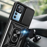 Xiaomi 12T/12T Pro Roterende Ring Hybrid Cover med Kameraskjold - Sort