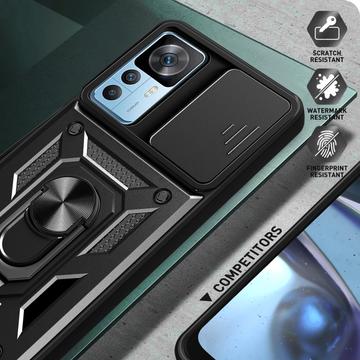 Xiaomi 12T/12T Pro Roterende Ring Hybrid Cover med Kameraskjold - Sort