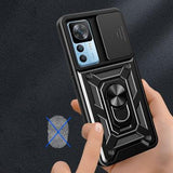 Xiaomi 12T/12T Pro Roterende Ring Hybrid Cover med Kameraskjold - Sort