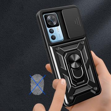 Xiaomi 12T/12T Pro Roterende Ring Hybrid Cover med Kameraskjold - Sort