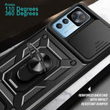 Xiaomi 12T/12T Pro Roterende Ring Hybrid Cover med Kameraskjold - Sort