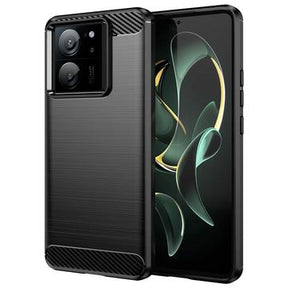 Xiaomi 13T/13T Pro Børstet TPU Cover - Karbonfiber - Sort