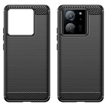 Xiaomi 13T/13T Pro Børstet TPU Cover - Karbonfiber - Sort
