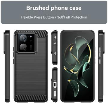 Xiaomi 13T/13T Pro Børstet TPU Cover - Karbonfiber - Sort
