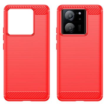 Xiaomi 13T/13T Pro Børstet TPU Cover - Karbonfiber - Rød