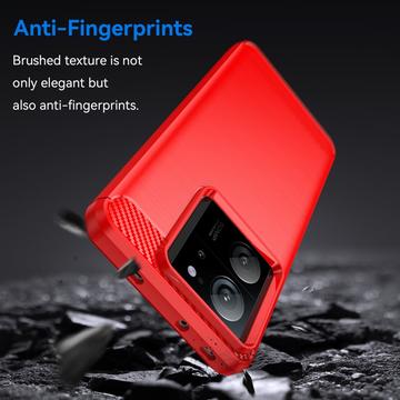 Xiaomi 13T/13T Pro Børstet TPU Cover - Karbonfiber - Rød