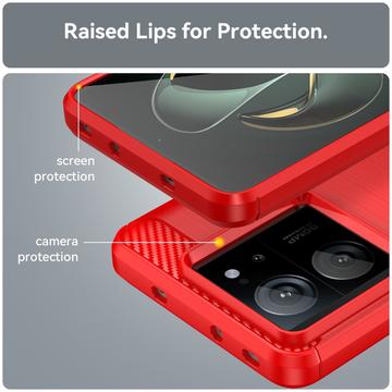Xiaomi 13T/13T Pro Børstet TPU Cover - Karbonfiber - Rød