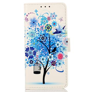 Xiaomi 13T/13T Pro Glam Series Etui med Pung - Blomstrede Træ / Blå