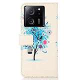 Xiaomi 13T/13T Pro Glam Series Etui med Pung - Blomstrede Træ / Blå