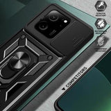Xiaomi 13T/13T Pro Roterende Ring Hybrid Cover med Kameraskjold - Sort