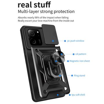 Xiaomi 13T/13T Pro Roterende Ring Hybrid Cover med Kameraskjold - Sort