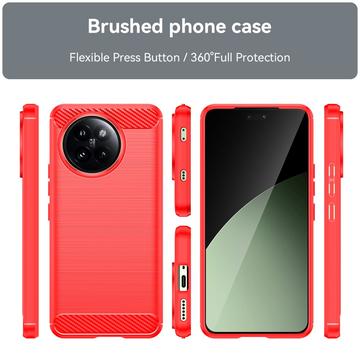 Xiaomi Civi 4 Pro/14 Civi Børstet TPU Cover - Karbonfiber - Rød