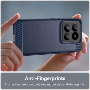 Xiaomi 14 Pro Børstet TPU Cover - Karbonfiber - Blå