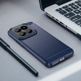 Xiaomi 14 Pro Børstet TPU Cover - Karbonfiber - Blå
