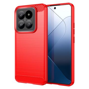 Xiaomi 14 Pro Børstet TPU Cover - Karbonfiber - Rød
