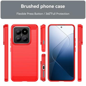 Xiaomi 14 Pro Børstet TPU Cover - Karbonfiber - Rød