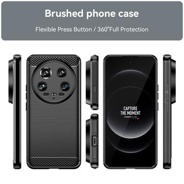 Xiaomi 14 Ultra Børstet TPU Cover - Karbonfiber - Sort
