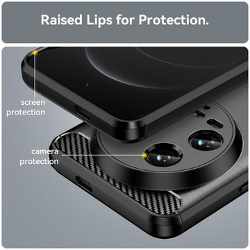 Xiaomi 14 Ultra Børstet TPU Cover - Karbonfiber - Sort