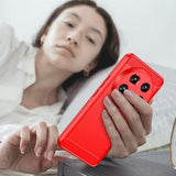 Xiaomi 14 Ultra Børstet TPU Cover - Karbonfiber - Rød