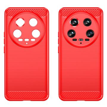 Xiaomi 14 Ultra Børstet TPU Cover - Karbonfiber - Rød