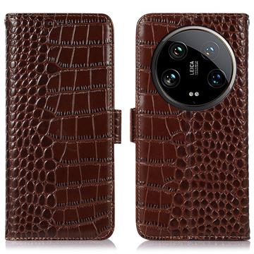 Xiaomi 14 Ultra Crocodile Series Læderpung med RFID - Brun