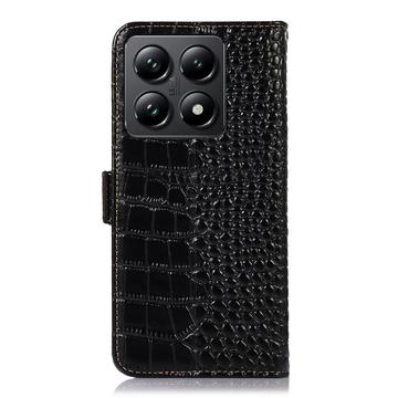 Xiaomi 14T Crocodile Series Læderpung med RFID - Sort