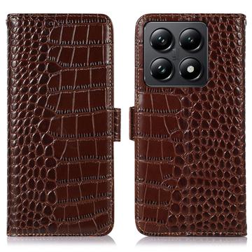 Xiaomi 14T Crocodile Series Læderpung med RFID - Brun