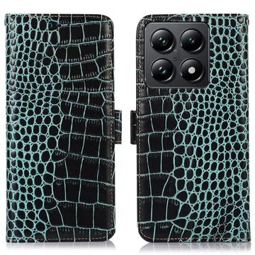 Xiaomi 14T Crocodile Series Læderpung med RFID - Grøn