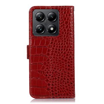 Xiaomi 14T Crocodile Series Læderpung med RFID - Rød