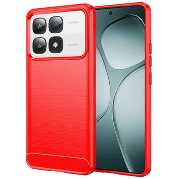 Xiaomi 14T Pro Børstet TPU Cover - Karbonfiber - Rød