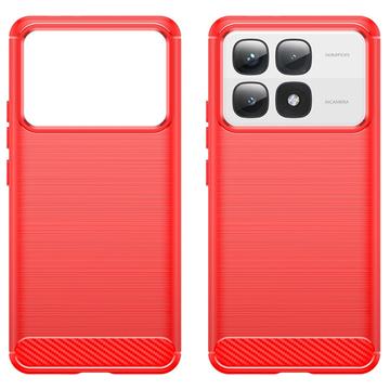 Xiaomi 14T Pro Børstet TPU Cover - Karbonfiber - Rød