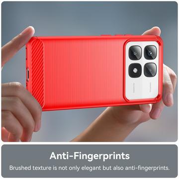 Xiaomi 14T Pro Børstet TPU Cover - Karbonfiber - Rød