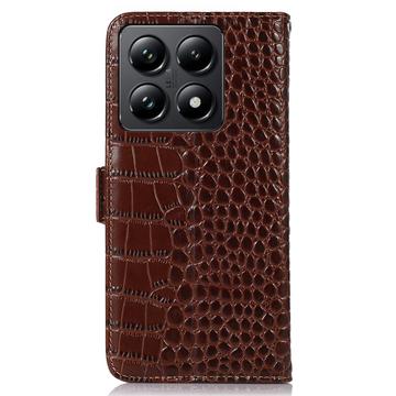 Xiaomi 14T Pro Crocodile Series Læderpung med RFID - Brun