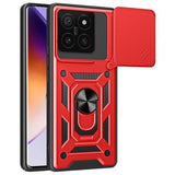 Xiaomi 14T Roterende Ring Hybrid Cover med Kameraskjold - Rød