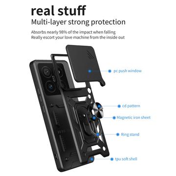 Xiaomi 14T Roterende Ring Hybrid Cover med Kameraskjold - Rød