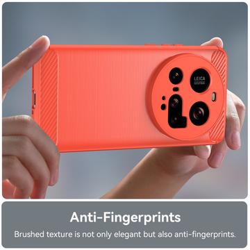 Xiaomi 15 Ultra Børstet TPU Cover - Karbonfiber - Rød