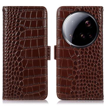Xiaomi 15 Ultra Crocodile Series Læderpung med RFID - Brun
