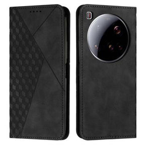 Xiaomi 15 Ultra Rombe Mønster Pung Cover med magnetisk lukning - Sort