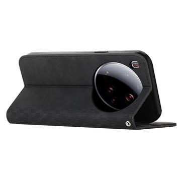 Xiaomi 15 Ultra Rombe Mønster Pung Cover med magnetisk lukning - Sort