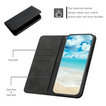 Xiaomi 15 Ultra Rombe Mønster Pung Cover med magnetisk lukning - Sort